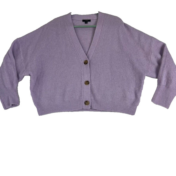 J Crew Cardigan Sweater Women 3X Purple Alpaca Wool V-Neck Button Up Crop Preppy - Picture 2 of 8